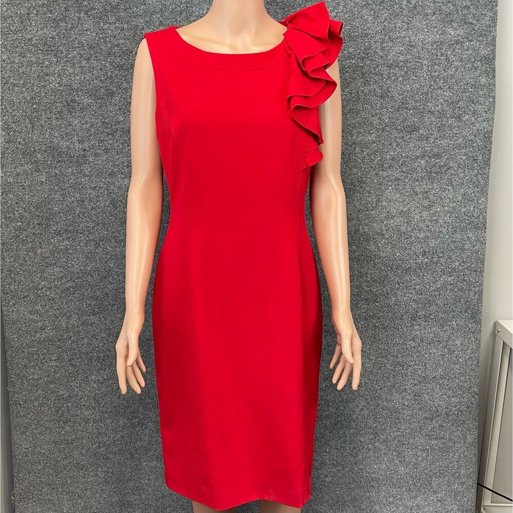 Marvin Richards Women's Mindi Dress10‎ Red Sleeveless Ruffle Left Shoulder